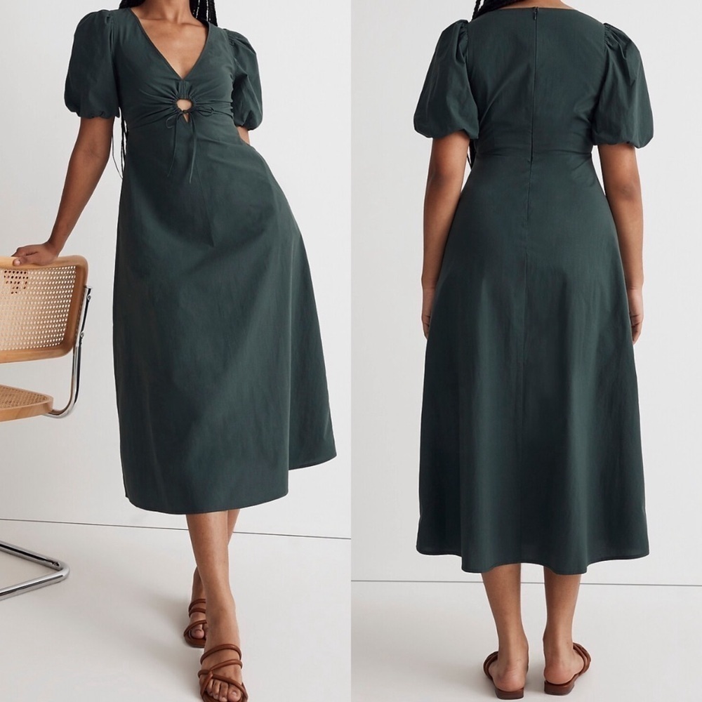 NWT Madewell Poplin Cutout Puff-Sleeve Midi Dress NM454